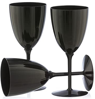 Decor Decorline - 48 copas de vino de plástico premium negro reutilizables, copas de cóctel para bodas y fiestas, 200 ml – Reutilizables y estables.