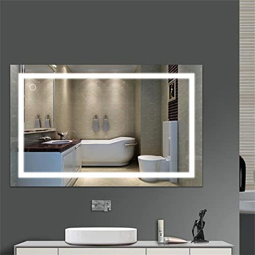MINGYI Badrumsspegel med LED-belysning, klassisk väggspegel med touch-brytare (kall vit, rektangulär 100×60 cm)