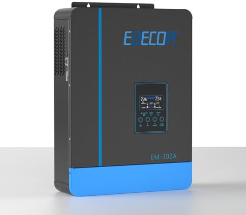 EDECOA 3000w Hybrid Wechselrichter 24v auf 220v 230v 3.2KVA/3000W Solar Ladegerät MPPT 80A Reiner Sinus (Off-Grid) mit Batterieladegerät, Netzeinspeisung, Solarladeregler