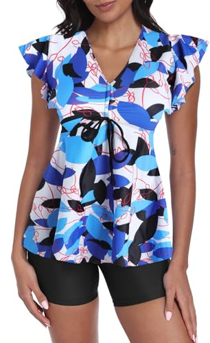 Ecupper Traje de baño de Dos Piezas para Mujer Push Up Tankini Set con bañador, Verde, Xxxlarge