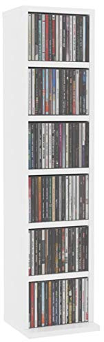 Homgoday Armadietto CD con 6 scomparti, legno di ingegneria torre CD, mobile di immagazzinaggio DVD, scaffale CD e DVD per soggiorno, camera da letto, ufficio