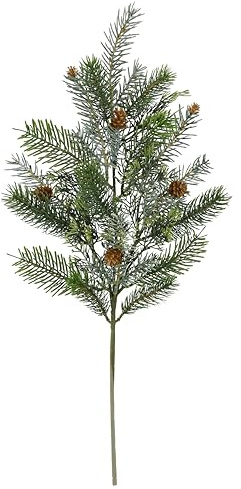 Künstlicher Tannenzweig mit Zapfen Kunstzweig geeiste Dekozweig Tannengrün Koniferen Deko Weihnachtsdeko Stiel Gesteck Kränze Kranz Adventskranz Girlande AST Zweig Weihnachten Dekoration