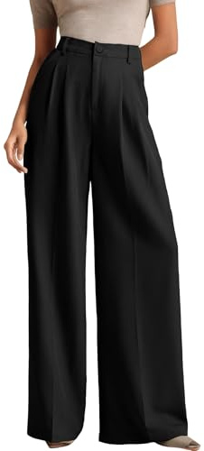 ELLEVEN Work Pants Women Wide Leg Dress Pants Business Casual Palazzo Flowy Trousers Elastic High Waisted Suit Slacks Dressy Office Trousers with Pleats Black X-Large