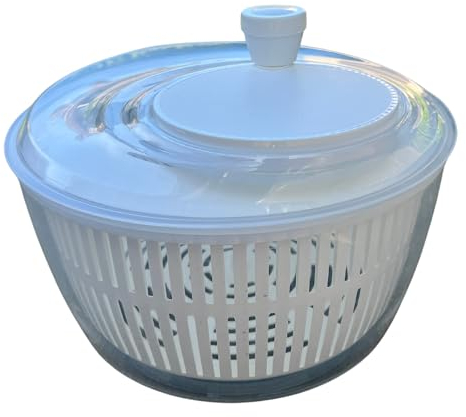OPTIVICE Plastic 5L Salad Spinner Large | Large Capacity with Plastic mesh and Easy Spin Mechanism Lettuce Spinner | Kitchen Essential Salad Spinners, Fruit Washer, Fruit and Veg wash (White)