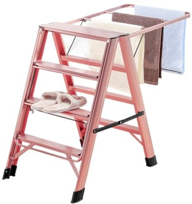 Taburete con escalera plegable Escalera multifuncional for el hogar, colgador de ropa, suelo plegable, refrigeración interior, ala de balcón, escalera de caballete de doble uso Ideal para lavado de au