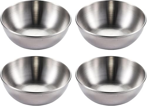 Txmyxgs Mini Bowls Set of 4 Dip Bowls, 70ml Stainless Steel Dipping Bowls,Home Seasoning Dish, Spice Bowl Seasoning Serving Cups for Snacks Sushi Appetizer Fruit,Silver