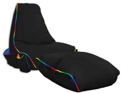 rucomfy Beanbags Rugame Gamer Bean Bag Chair with Pockets - Water Resistant - Soft Indoor for Kids & Teens - 70cm x 80cm x 70cm (LED, with Footstool)