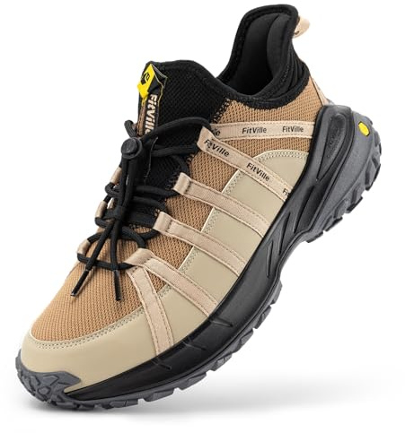 FitVille Zapatillas de Senderismo Hombre Extra Anchos Zapatos de Trekking Sin Cordones Transpirables Montaña Zapatillas Ligeros para Caminar Exterior Antideslizantes