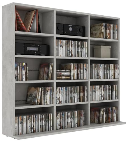 Gecheer Tekniskt trä-CD-skåp, CD-torn, DVD-förvaringsskåp med 15 öppna fack, CD- och DVD-hylla, för vardagsrum, sovrum, kontor, 102 x 23 x 89 cm