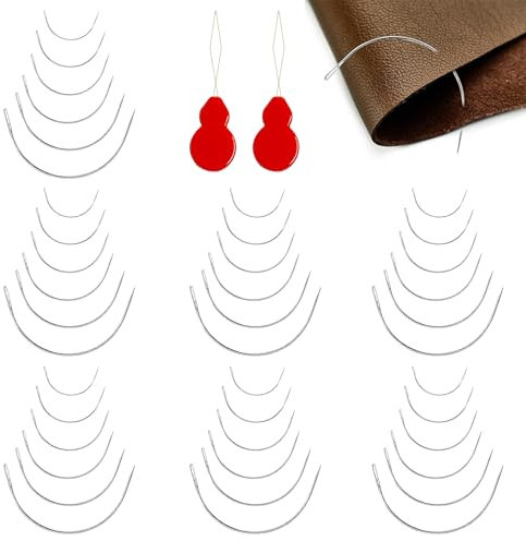 42 Stück Gebogene Nähnadel Nähnadeln Set Ledernadel Geeignet für Lederarbeiten und Reparaturen Verschiedener Materialien,Im Lieferumfang Sind Zwei Nadeleinfädler Enthalten