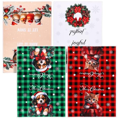 Gosknor 4uds Paños de Cocina Navideños, Paños de Cocina de Alce a Cuadros Paños de Cocina Navideños Regalos de Inauguración de La Casa para La Cocina (Estilo 1, Rojo, Verde, Blanco, Naranja)