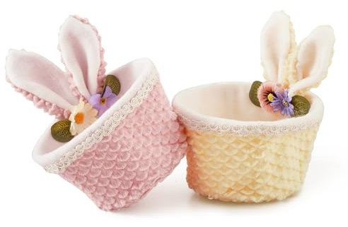 Osterkörbchen Stoff, Osterkorb Für Kinder Füllung, Osterdeko Hase, Deko Ostern Osternester Zum Befüllen, Osterhase Plüschkorb Mini Für Süßigkeiten Ostereier Easter Basket Tisch Deko 2pcs Set