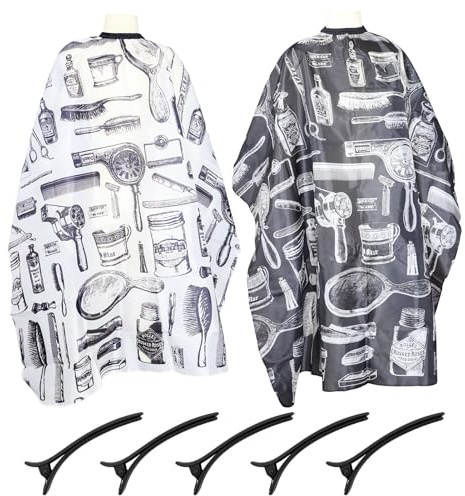 2 Piezas Capas Peluquería con 5 Clip Pico pato,Blanco y Negro Capas Accesorios Pelo,Bata Peluquería impermeable,Capa Barbero Profesional, Capas Corte Peluqueria,para Peinado