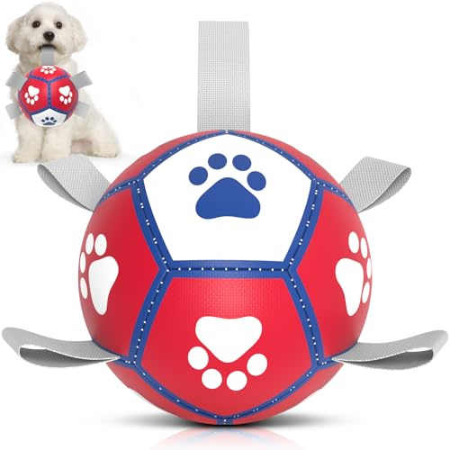 HETOO Dog Balls Dog Football Toys Dog Toy Ball (5 Inch Small Red) | Durable high bounce floating dog balls, dog water toys, interactive dog ball indoor outdoor play, ideal dog birthday gifts