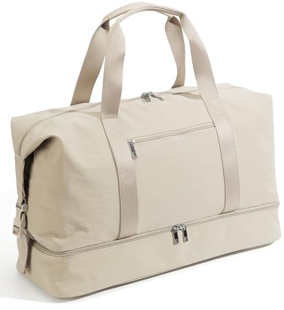 Oeihuivt Weekender Bags for Women - 21 Inch Large Travel Duffel Bag Set with Shoe Compartment, Heavy-Duty nylon Carry On Overnight Tote Beige