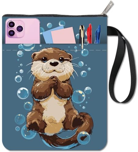 craspire Otter Buchhülle Tier Buchumschläge Stoff Wasserdicht Waschbar Blau Notizbuch Taschenschutz Beutel Mit Reißverschluss Und Zusätzlicher Vordertasche Für Geburtstag Abschluss Weihnachten