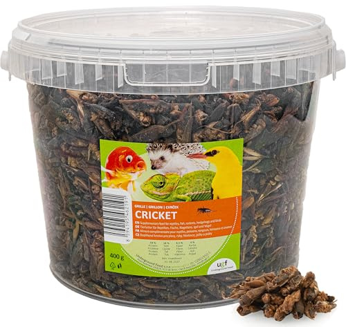 UGF - Grillons séchés - 400 g en Seau de 3 litres, Insectes, Nourriture pour Oiseaux Sauvages Toute l'année, Nourriture pour Tortues, hérissons, lézards, Poissons