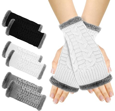 DELAESI Fingerlösa handskar dam 3 par handskar utan fingrar vinterhandskar fingerlösa handskar med termofoder unisex stickade handskar för skrivning arbete körning