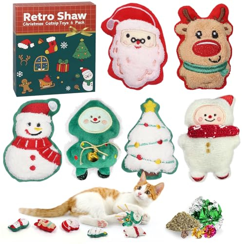 SOETDERT Giocattoli Natalizi per Gatti, Set di 6 Giocattoli con Erba Gatta, Giochi per Gatti Natalizi, Gioco Gatto Interattivo in Casa, Cat Toy Scatola Regalo per Gatto