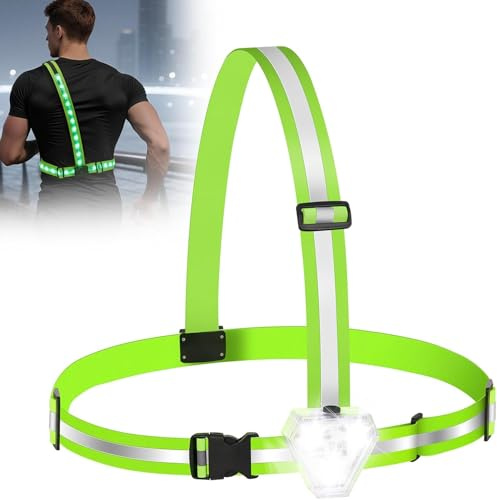 Zacro Lauflicht, Lauflampe Joggen mit 360° Reflektoren, USB Wiederaufladbar Brustlampe mit Reflektierenden Riemen, LED-Leuchtweste Laufgürtel Licht für Nächtliches Laufen Wandern oder Radfahren