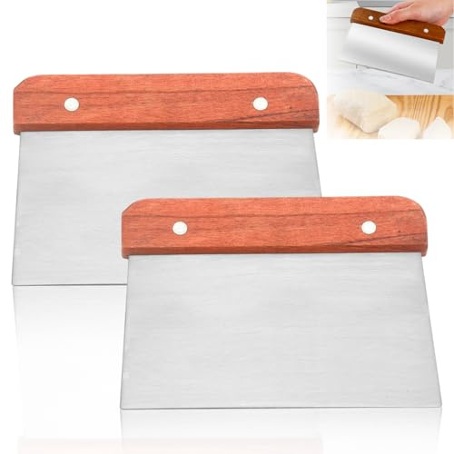 2PCS Bench Scraper, Wooden Handle Dough Cutter, Kitchen Scraper for Baking