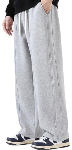 SHAGGA Pantalon de jogging à jambe droite sans revers pour homme, coupe ample, décontracté, avec poches, pour la course à pied, l'entraînement et la détente, L