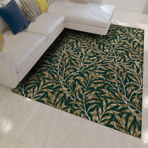 Tappeto 60x90 Tappetino antiscivolo leggeri con stampa vegetale classica e lavabile per soggiorno motivo a foglie di salice interno morbido pelo basso ufficio dormitorio da