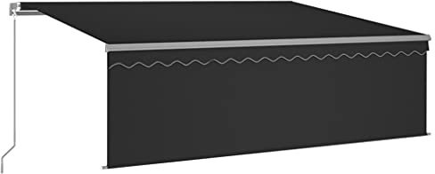 Qnhdfrt Toldo con brazo articulado retráctil manual con estor de 4 x 3 m, antracita – Toldo solar manual de aluminio y poliéster – Protección visual y sombra para terraza y balcón