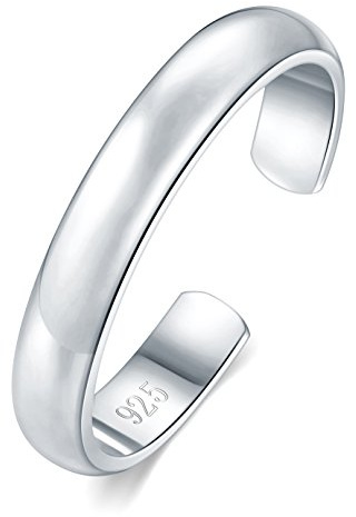 BORUO 925 Sterling Silver Toe Ring, Hypoallergenic Adjustable Band Ring 3mm