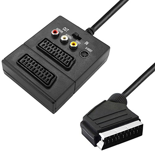 BestPlug Audio Video Verteiler mit Schalter, 1 Scart-Stecker auf 3 Cinch-Buchse 1 S-VHS Buchse 2 Scart-Buchse, mit 20cm Kabel, Schwarz (verbesserte Ausführung v1.73)