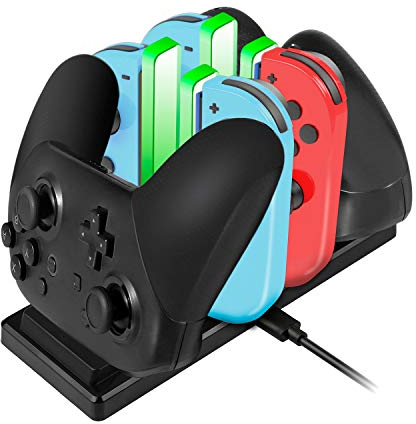 EXTSUD Stazione Ricarica per Nin-tendo Switch Joy-con e PRO Controller 6 in 1 Base Caricatore Nin-tendo Switch Controller con 4 Slots per Joy-con e Type-C USB Porta per Switch Console/Controller PRO