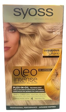 Syoss Oleo Intense - Tinte 9-10 Rubio Luminoso – Coloración permanente Sin Amoníaco – Cobertura profesional de canas – Resultados de peluquería (Pack De 3)