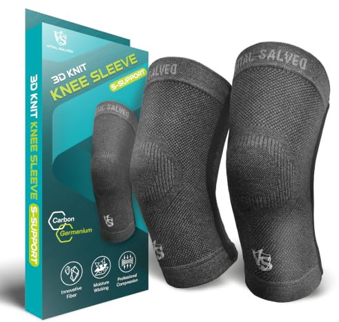 Vital Salveo-Knee Support Brace, Compression knee sleeve of Singular Support with Germanium and Bamboo Charcoal for Pain Relief, Sports and Daily wear(1Pair)-Dark Grey-XX-Large