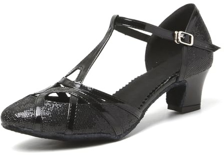 YKXLM Chaussons de Danse Femme Latine Standard Salle De Bal Paillettes Bout Fermé Chaussures,Talon 4cm,Noir,EU 38