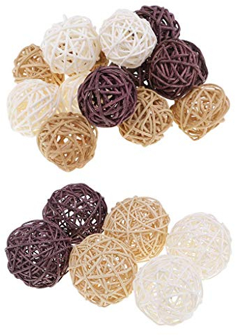 21 Pack 3cm - 7cm Wicker Rattan Balls, Garden, Wedding, Party Decorative Crafts, Vase Fillers, Rabbit, Parrot, Bird Toys, White, Coffee, Natural Color High Qualityreliable