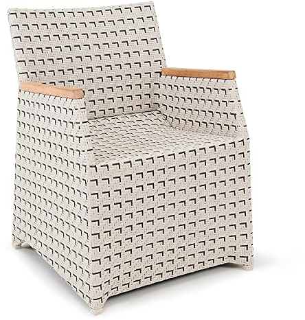 Garland Poly Rattan Gartensessel Verona Teak Holz Gartenstuhl Armlehne Alu Wetterfest Garten Sessel Gartenmöbel - Retro