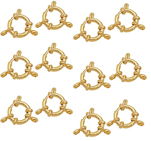 PandaHall 12 Stück Echt 24K Vergoldet Schmuckverschluss, 304 Edelstahl Frühling Clasps Ring Halskette Link Verbinder Charms für Brecelet Halskette Schmuck DIY, Golden