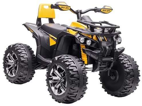HOMCOM Quad Eléctrico para Niños 12V, Quad para Niños de 3–5 Años con 2 Motores, Velocidad 3–8 km/h, Música, Faros LED, MP3, USB, Tarjeta TF, Pedal, Avance y Retroceso, Amarillo