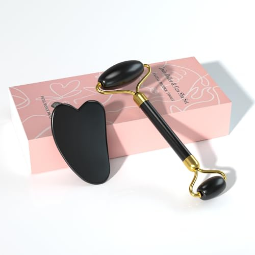 Gua Sha & Jade Roller Set for Face and Body, Facial Massage Tool, Polished Jade Self-Care Spa Gift
