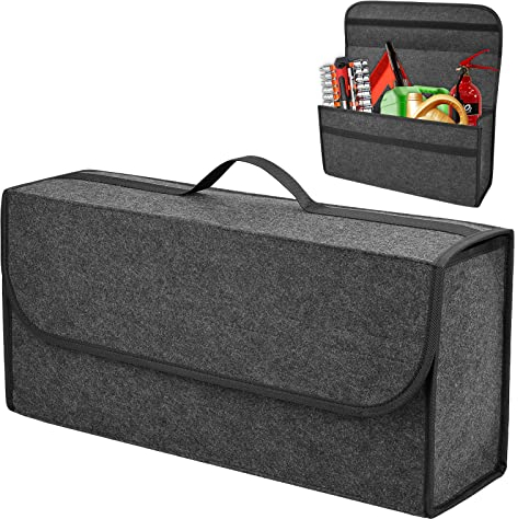 Naapesi Organisateur de Coffre de Voiture Pliable - Boîte avec Poignée, Sac de Rangement en Feutre Doux, Accessoires Auto (Gris)