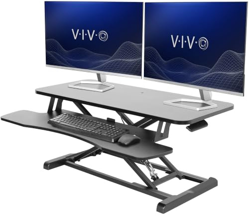 VIVO 91 cm Desk Converter, K Series, Height Adjustable Sit to Stand Riser, Dual Monitor and Laptop Workstation with Wide Keyboard Tray, Black, DESK-V036KB