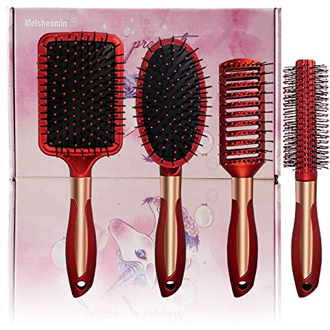 Set di 4 spazzole per capelli, pettine ovale antistatico massaggiante, spazzola districante, rotonda, per donne e uomini