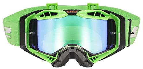 LS2 Motocross Helmet Goggles with Pinlock. AURA PRO GOGGLE BLACK H-V GREEN WITH IRIDIUM VISOR