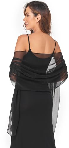 Chales y envolturas para mujer para vestido de noche, bufanda ligera, para invitada de boda, chal para dama de honor, Negro, 79''×27'’