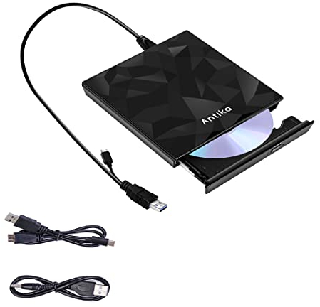 Antika External CD DVD Drive TypeC USB 3.0 Extended Cable Backup Power Line Portable DVD Player Burner Reader for Laptop Desktop PC Apple Mac Macbook Pro Windows 10/8/7/vista/xp Mac osx10.6 Above