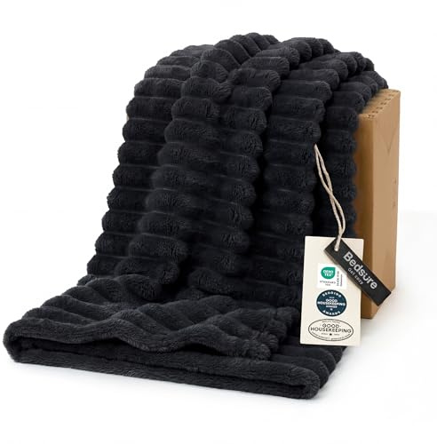Bedsure GentleSoft Black Throw Blanket for Bed - Dog Blankets for Couch, for Men Husband Dad, Birthday Gifts for Men, Cozy Soft Cute Small Fuzzy Fluffy Fleece Throws, 50x60 Inches