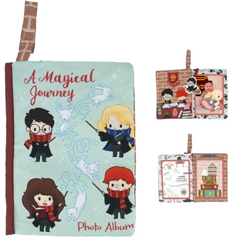 Kids Preferred Harry Potter Baby Photo Memory Album Crinkle Soft Sensory Book Holds 3 4x6 Photos with Soft Fabric for Babies, 6.25x9 Inch