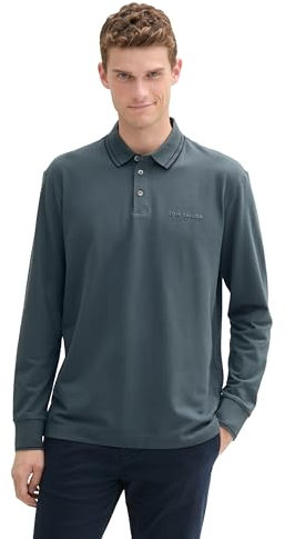 TOM TAILOR Herren Longsleeve Piqué Poloshirt mit Stretch, 27604 - Stormy Blue, M