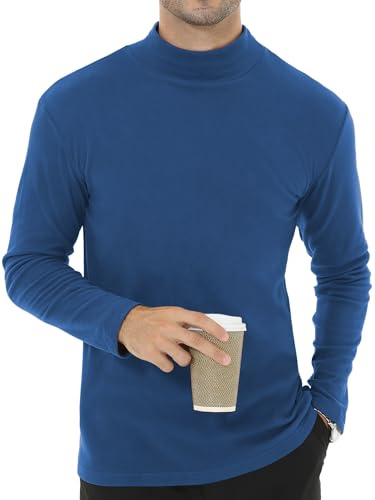 Tyhengta Fleece Long Sleeve Tops Men Mock Turtleneck Pullover Tops Winter Thermal T-Shirt Warm Undershirts Dark Blue, L