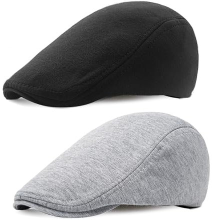 EUPSIIU 2 Stück Schiebermütze Herren Barett Cap Herbst Winter, Flat Cap Newsboy Mütze Driving Hüte, Baskenmütze, 1920 Stil Gatsby Kostüm Accessoires, Schirmmützen Cabbie Hunter Hat (Schwarz, Grau)
